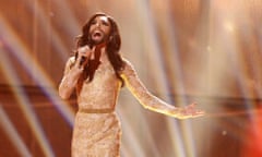 Conchita Wurst representing Austria performs during the Eurovision Song Contest 2014 Grand Final in Copenhagen, Denmark.