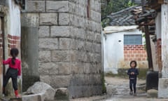 Children pictured in the old quarter of Kaesong, North Korea.