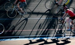 Cyclist training at Herne Hill Velodrome, Herne Hill London on 15 October 2014.