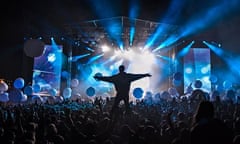 The crowd at Bestival, Isle of Wight, enjoying a set by Fatboy Slim
in 2013 