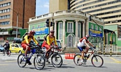 Ciclovia, people on bikes on sunday, when streets closed to cars, Bogota, Colombia