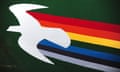 A close-up of the logo on the new Rainbow Warrior built in 2011, in Vancouver on 2 November 2013.