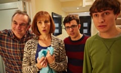 Friday Night Dinner: Martin (Paul Ritter), Jackie (Tasmin Greig), Adam (Simon Bird) and Jonny (Tom Rosenthal).