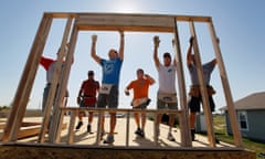 Volunteers with Habitat for Humanity building a home in Joplin, Missouri, 2013.