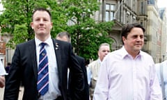 Banned teacher Adam Walker, left, with former BNP leader Nick Griffin. 