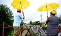 Trail Watching the TDF2014: Yellow is the colour of "Le Tour" as the breakaway is watched by enthusiast