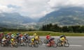 The peloton in action during the eighth stage of the Criterium du Dauphine on June 15, 2014 between Megeve and Courchevel, France