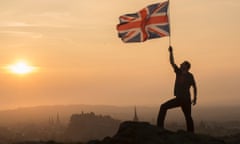 The Union flag is flown from Arthur's Seat with a view of Edinburgh castle as Scotland decides to stay in the United Kingdom.