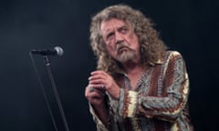 Robert Plant performing on the Pyramid Stage a Glastonbury festival 2014.