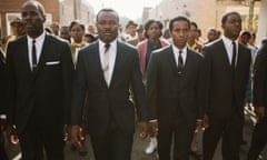 Colman Domingo as Ralph Abernathy, David Oyelowo as Dr. Martin Luther King, Jr., Andre Holland as Andrew Young, and Stephan James as John Lewis in a scene from the Selma 