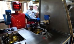 robot working in a chinese kitchen