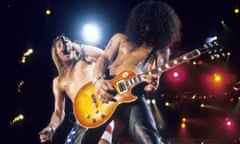 Slash of Guns N Roses plays a Gibson Les Paul in 1991.