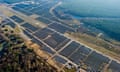 An aerial picture of Finow Tower I and II solar power plant under construction in Finowfurt, Germany