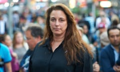 Tania Bruguera amid the hustle and bustle of Times Square, New York.