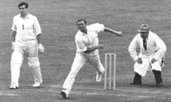 Richie Benaud in action at Edgbaston during the 1961 Ashes.