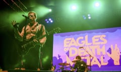 Jesse Hughes of the rock band Eagles of Death Metal performs with drummer Joey Castillo