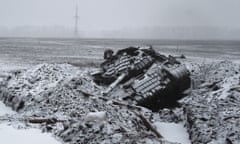 A destroyed Ukrainian army tank outside Debaltseve.