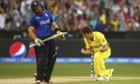 Mitch Marsh of Australia celebrates after taking the wicket of England's Ian Bell.