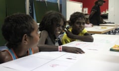 Schoolchildren from Warruwi community attend class in Darwin on Friday.