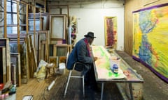 Artist Frank Bowling in his studio in South London.