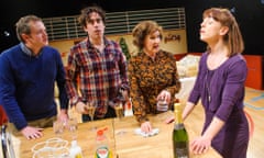 Miles Jupp as Matthew, Stephen Mangan  as Adam, Deborah Findlay as Edith and Claudie Blakely as Sheena in Rules for Living.