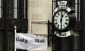 A general view of a clock on the side of Northcliffe House, where the offices of British newspapers the Daily Mail and Mail On Sunday are located.