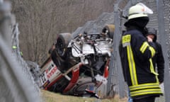 Jann Mardenborough's Nissan at the crash site at the Nürburgring.