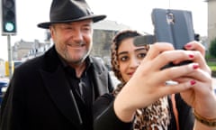 George Galloway has retained significant support in Bradford, particularly among the Muslim community of Manningham, where this young woman took a selfie with him as he campaigned