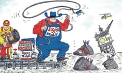 David Simonds cartoon showing oil firms preparing for mergers