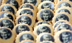 Biscuits with sugar-paper images of Samuel Beckett