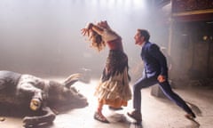 Viktoria Vizin as The Chorus and John Light as Escamillo in Carmen Disruption by Simon Stephens at the Almeida, London.