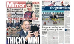 The Mirror and Guardian's Grant Shapps front pages