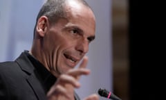 Greek Finance Minister Yanis Varoufakis speaks at banking conference yesterday, ahead of eurozone meetings.