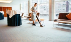 Woman Vacuuming in Conference Room --- Image by   Helen King/Corbis1AdultsCleanCleaningClothingConference roomFemalesFull-lengthHooveringHotel staffHousekeeping staffIndoorsMid-adultMid-adult womanOccupations and workOutfitPeoplePushingRoomServiceUniformVacuum cleanerWomen