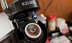 A K-Cup coffee pack sits in a Keurig Green Mountain Inc. machine.