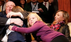 Rob Ford with his family watching the Toronto municipal election results in October 2014.