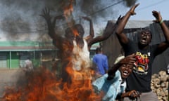 Anti government protesters on the streets of Bujumbura, Burundi. 