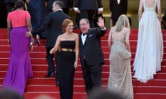 John Lasseter, with actor Amy Poehler, at the premiere of Inside Out at the Cannes film festival.