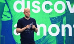 Spotify chief Daniel Ek, on stage at its New York press conference on Wednesday.