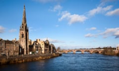 St Matthews Church and the river Tay, Perth.