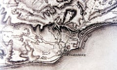 Folkstone and its surrounding area as depicted in the first Ordnance Survey map of the south coast i