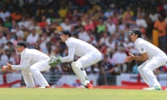 England's Ian Bell, Jos Buttler and Alastair Cook in the field