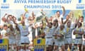 Saracens captain Alistair Hargreaves lifts the Aviva Premiership trophy following his team's 28-16 victory over Bath at Twickenham.