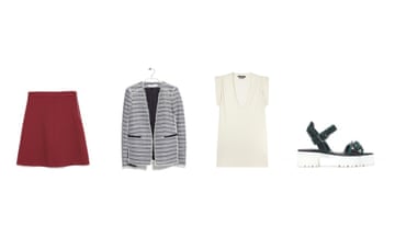 Skirt £35.99, zara.com; jacket £79.99, mango.com, top £115, harveynicols.com; shoes £125, uterque.com