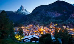 the Matterhorn and Zermatt at dusk