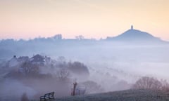 Glastonbury Tor at dawn.