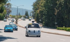 A Google self-driving 'koala car' on a public road in California.