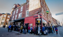 Customers queue round the block for an event at Nottingham’s Music Exchange record shop.