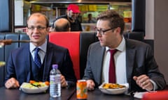 tom gilbert and david cook having lunch in manchester