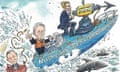 Cartoon of Barclays powerboat fitted with investment banking harpoon